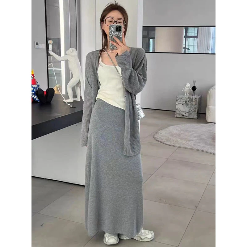 慵懒风休闲半身裙女早秋季2024年新款高腰显瘦中长款a字裙长裙子