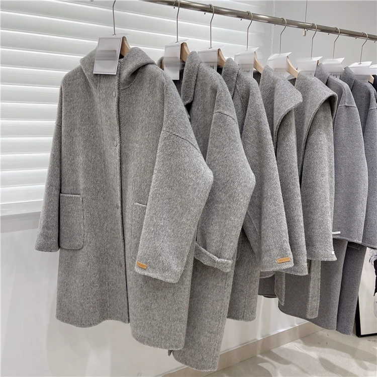 007~连帽双面羊毛大衣女中长款宽松休闲百搭毛呢外套女