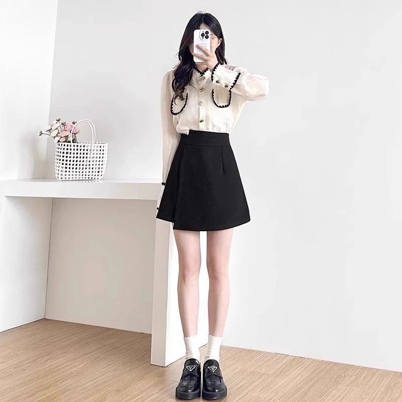 大码高腰半身裙女2024夏季新款遮肚显瘦a字裙韩ins时尚西装裙裤子