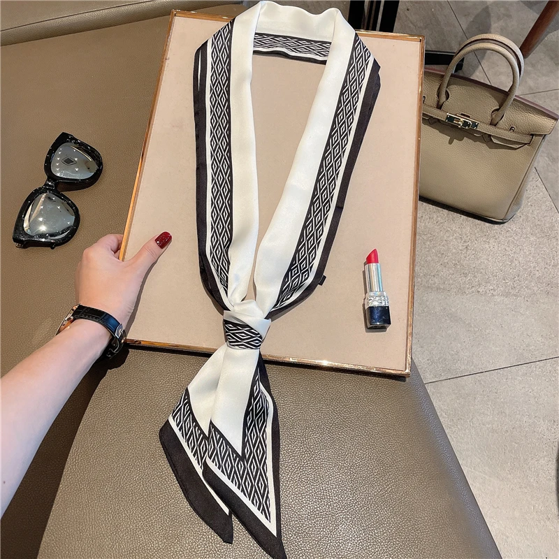 法式黑白长条小丝巾韩版百搭春秋装饰职业领巾发带绑包腰带配西装
