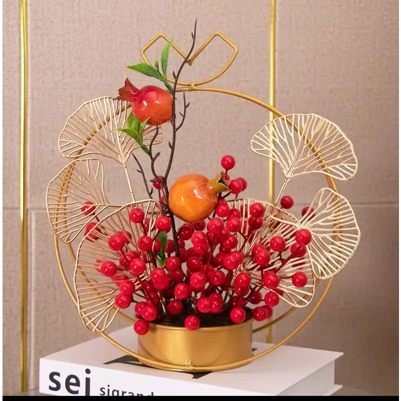 【花好月圆】红浆果发财果仿真花电视柜乔迁摆件仿真花束花篮