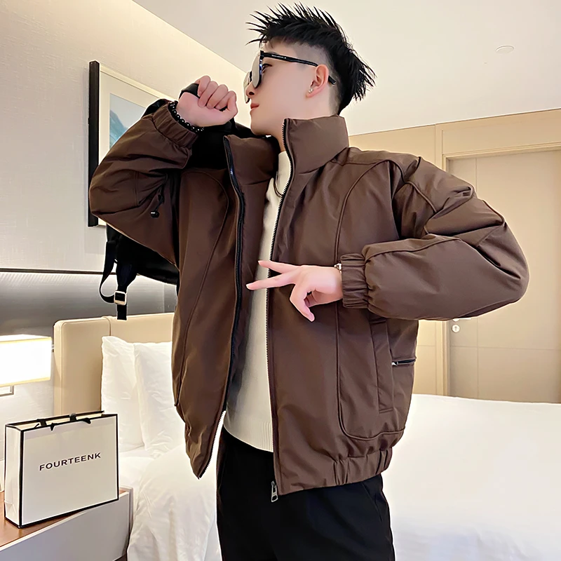 高档男士冬款外套2025新款痞帅休闲潮牌棉服格子加厚保暖时尚棉衣