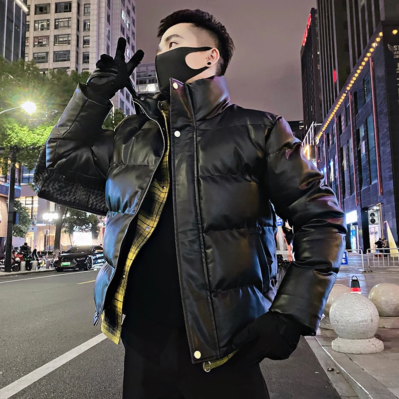 假两件男士冬款外套2024新款痞帅高端立领潮流皮棉时尚加厚棉衣袄