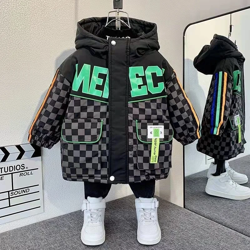 男童加绒外套2023新款洋气男孩宝宝冬装衣服儿童冬季加厚派克棉服