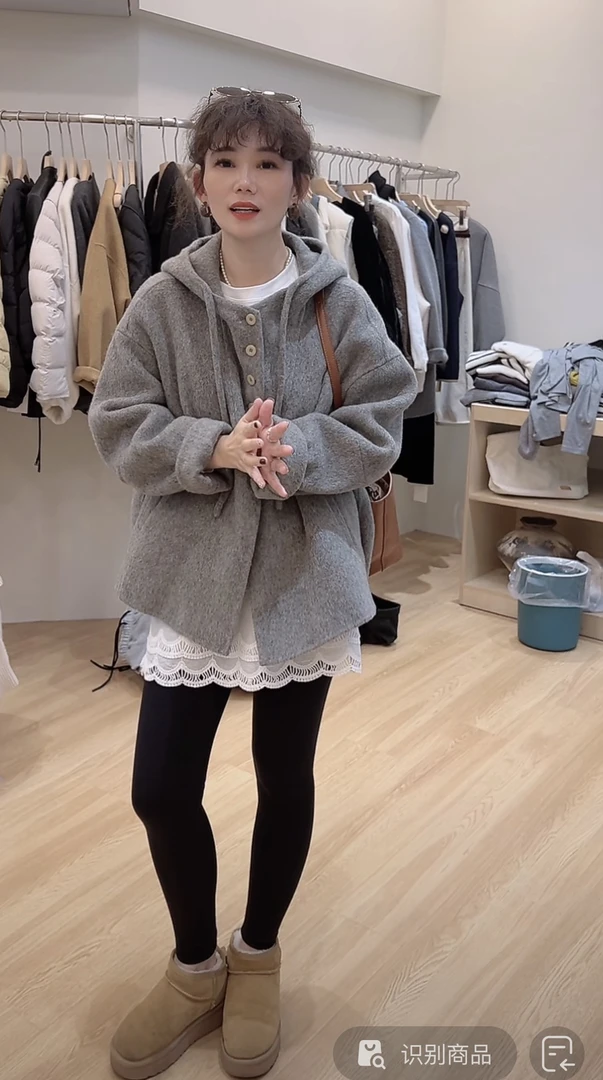 UM003超韩连帽短款双面大衣2024秋冬新款双面大衣