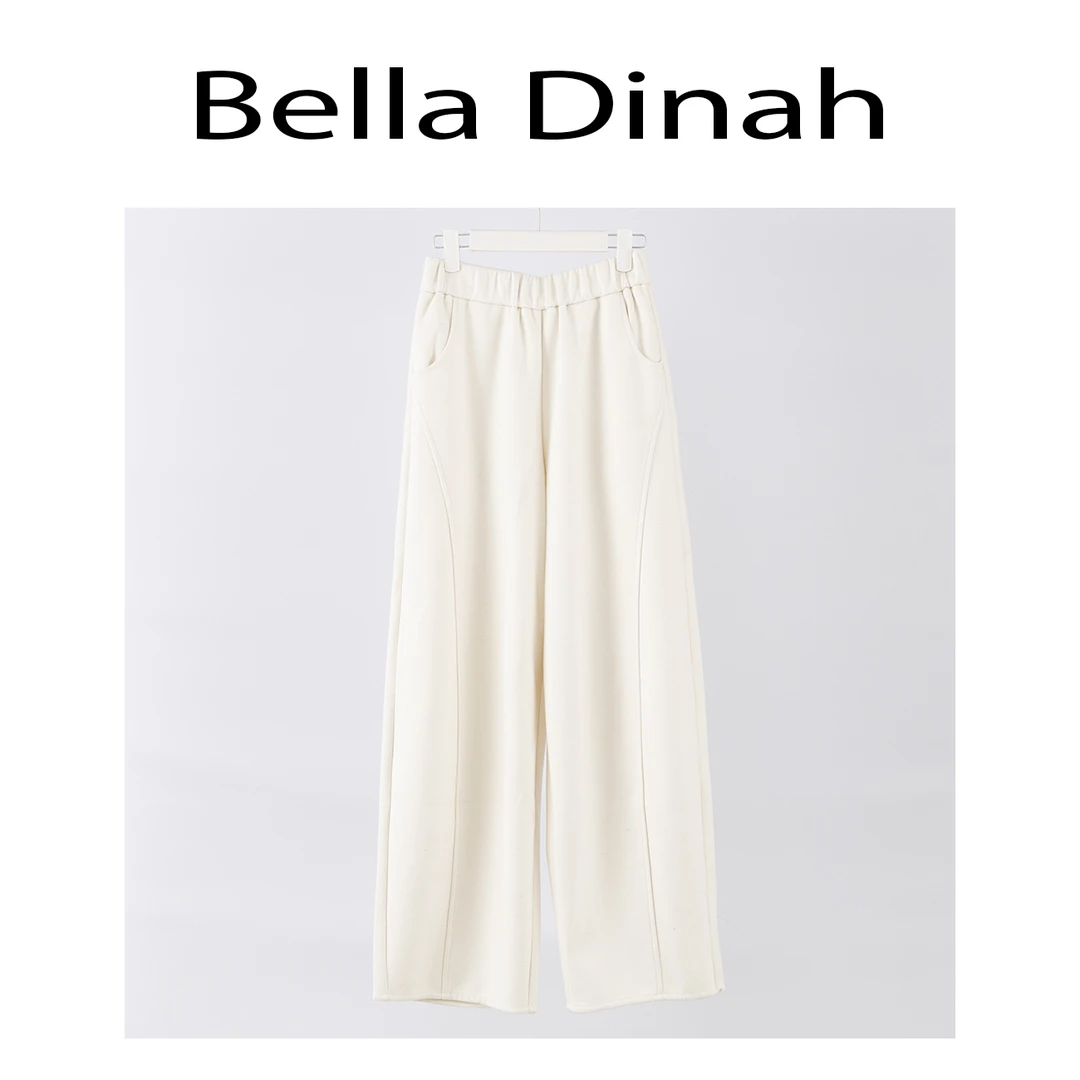 Bella Dinah 奶油糖霜 白色高腰时尚百搭宽松纯色休闲裤XJJJ012
