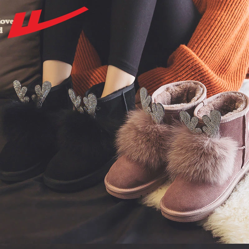 回力雪地靴女鞋2022秋冬季新款短靴百搭加绒加厚保暖棉靴202002