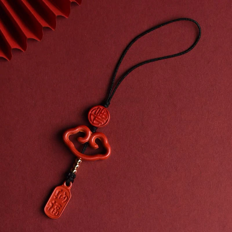 天然辰砂高含量帝王砂如意福牌挂件手机链钥匙链车挂链中国风挂饰