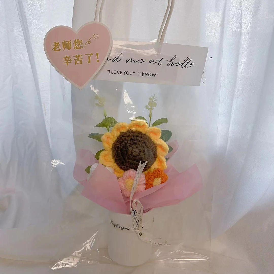 【向日葵抱抱桶】 向日葵创意礼品毛线成品小学幼儿园教师节礼物