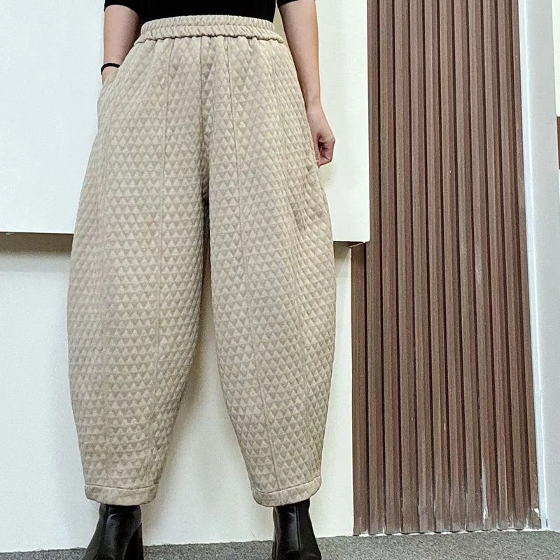 #915冬季新款加厚菱形格休闲显瘦洋气百搭南瓜哈伦裤