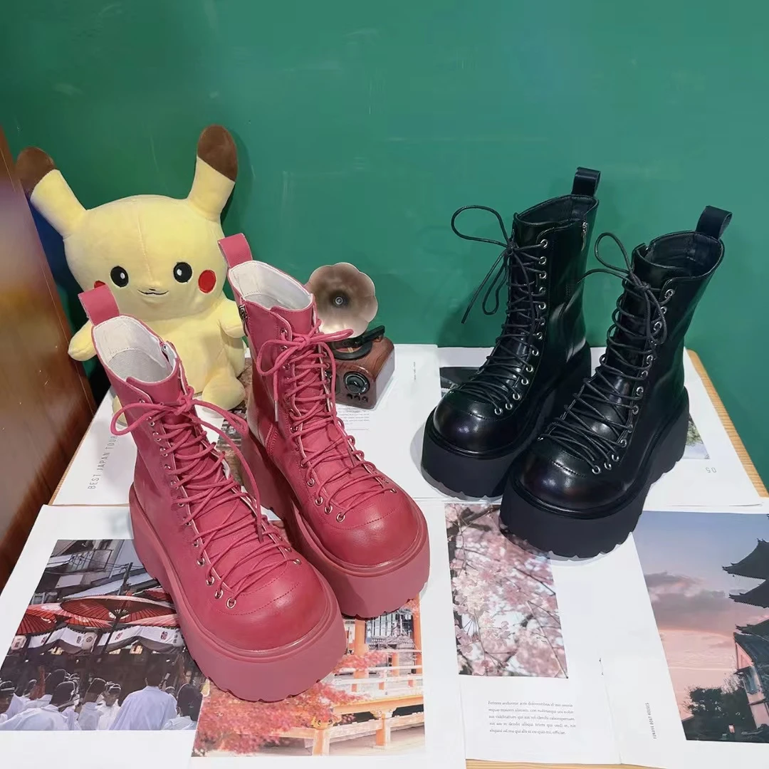 998秋冬新款时尚百搭厚底休闲加绒女士马丁靴高帮圆头女鞋