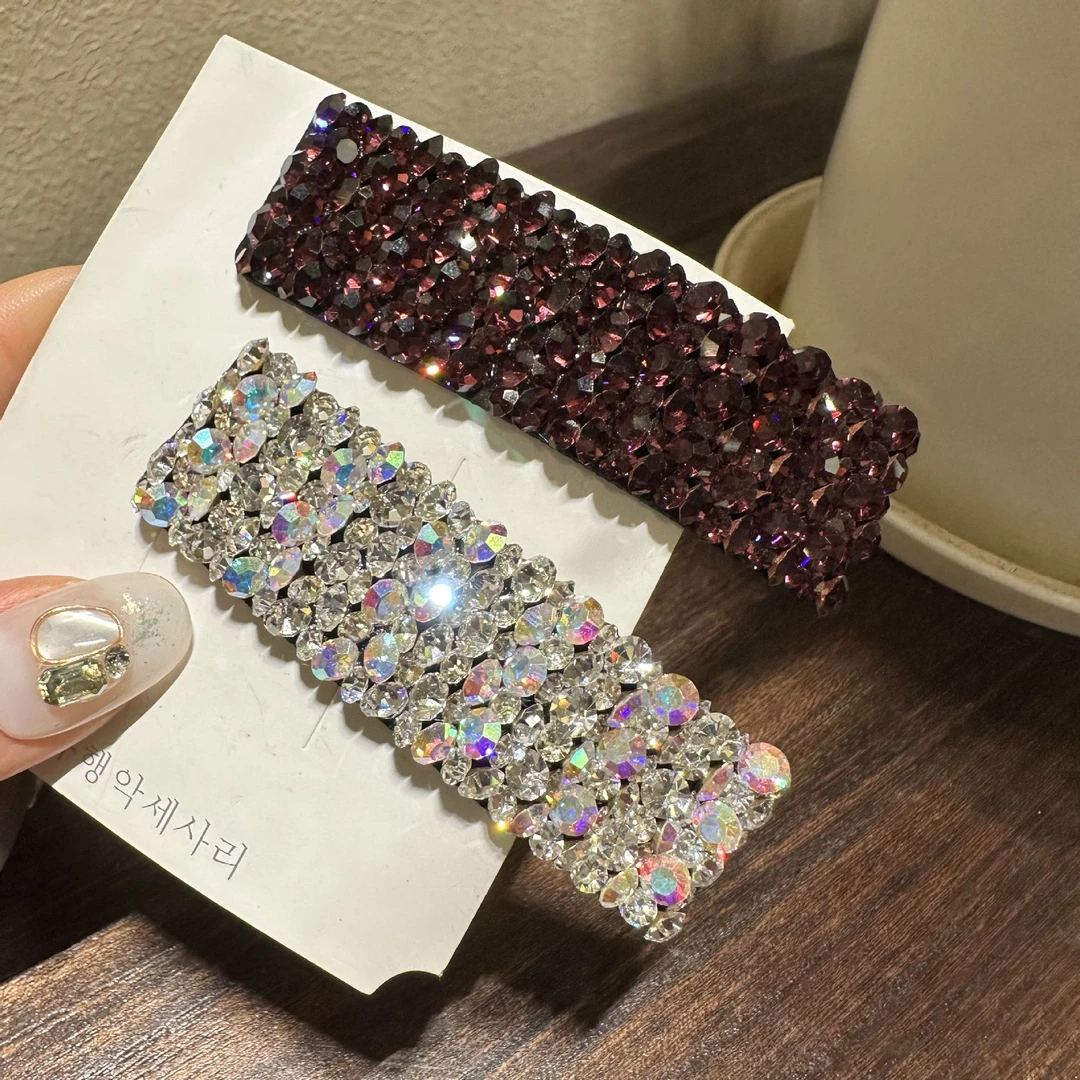 韩国闪钻长方不规则钻发夹发卡轻奢时尚后脑勺碎发掰掰夹子发饰