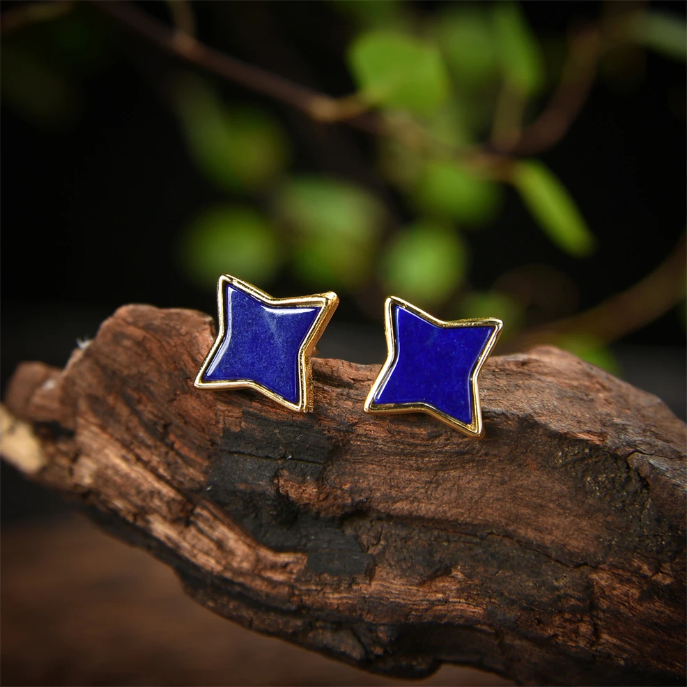 （志）炎炎夏日系列~时尚简约青金蓝幸运星耳钉
