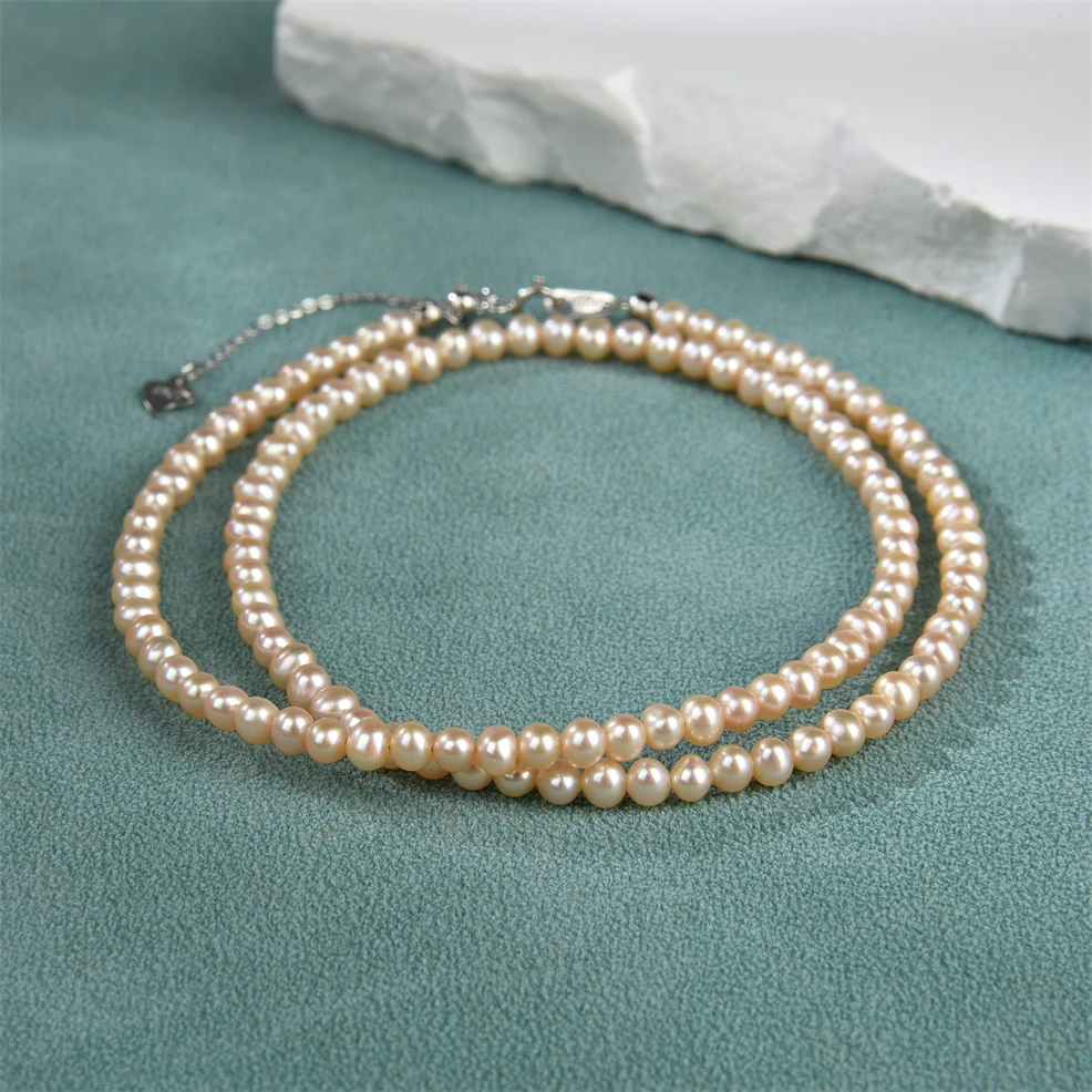 925银银制品 爆闪香槟色小米珠项链