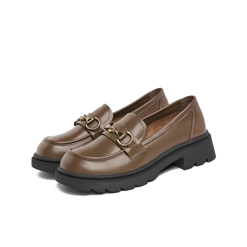 圆头乐福鞋女鞋英伦风复古百搭2024新款软底厚底粗跟女鞋豆豆鞋