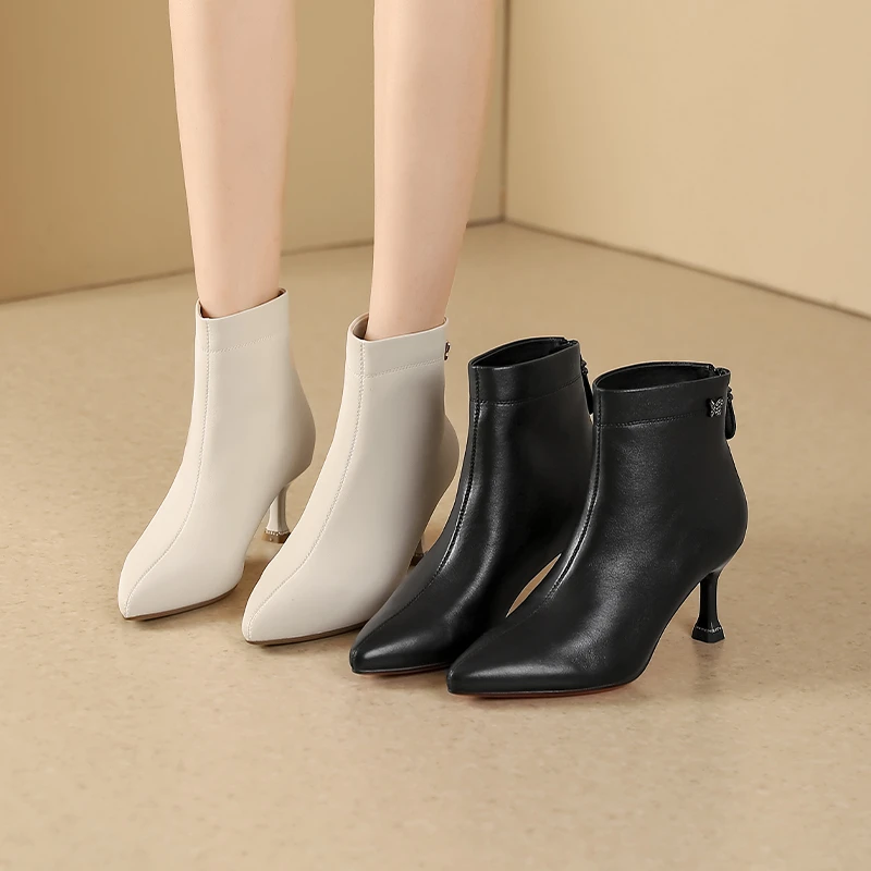 时装靴女2024冬季新款洋气时尚百搭高跟细跟女士尖头短靴瘦瘦靴女