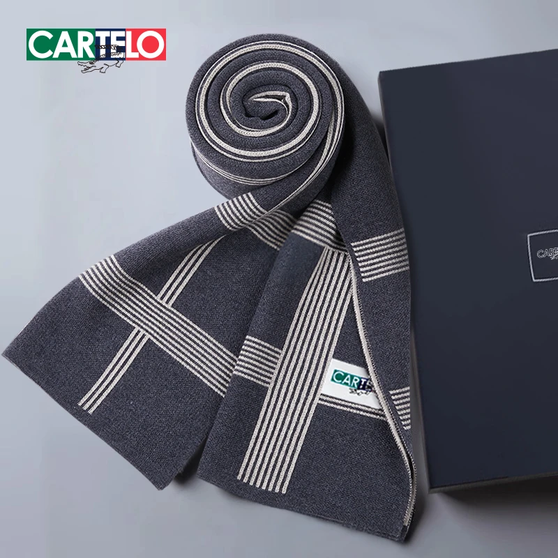 卡帝乐鳄鱼男士围巾加厚保暖男韩版格子长款生日礼物礼盒装高档