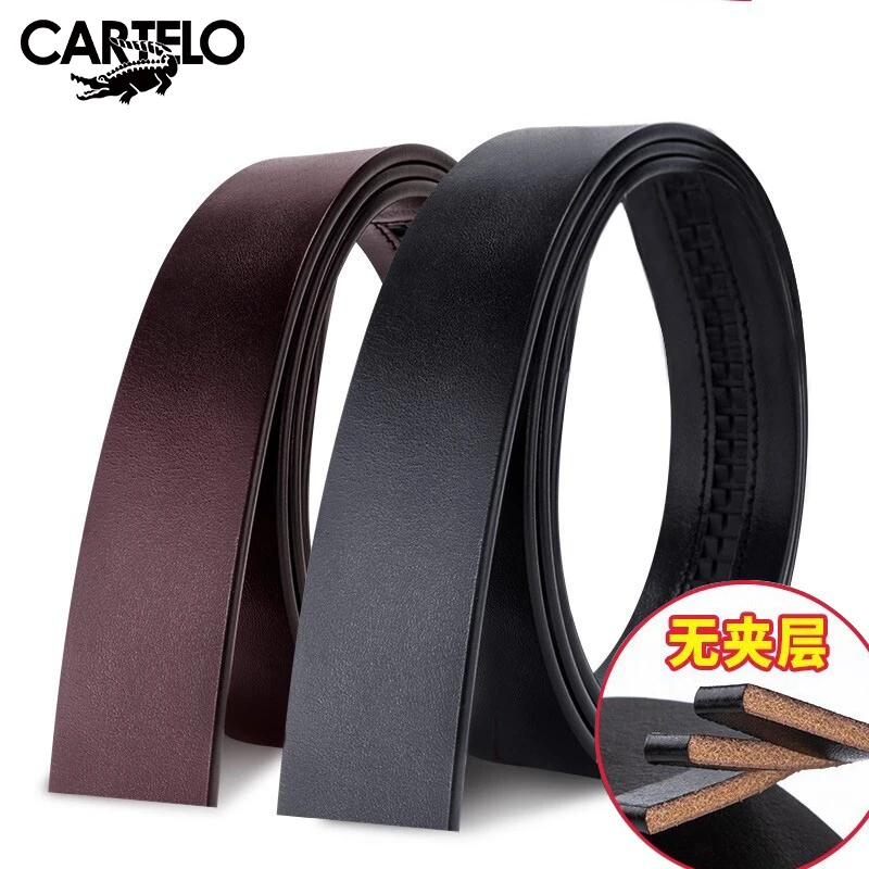 CARTELO/卡帝乐鳄鱼皮带男真皮不带头自动扣腰带针扣打孔头层牛皮