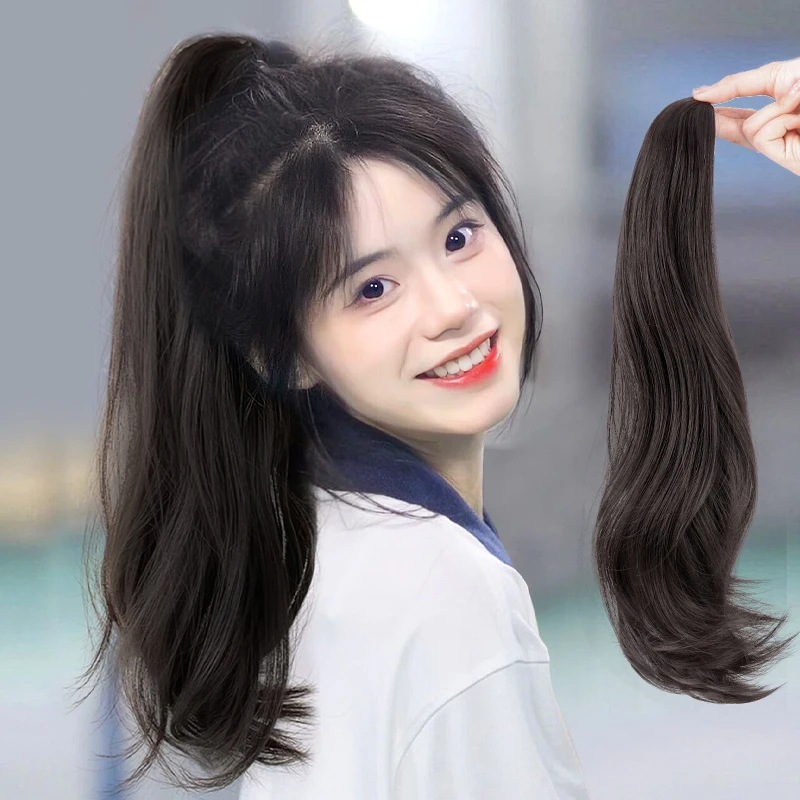 马尾假发女长发抓夹式可扎高马尾自然仿真发全真人发微卷马尾辫子