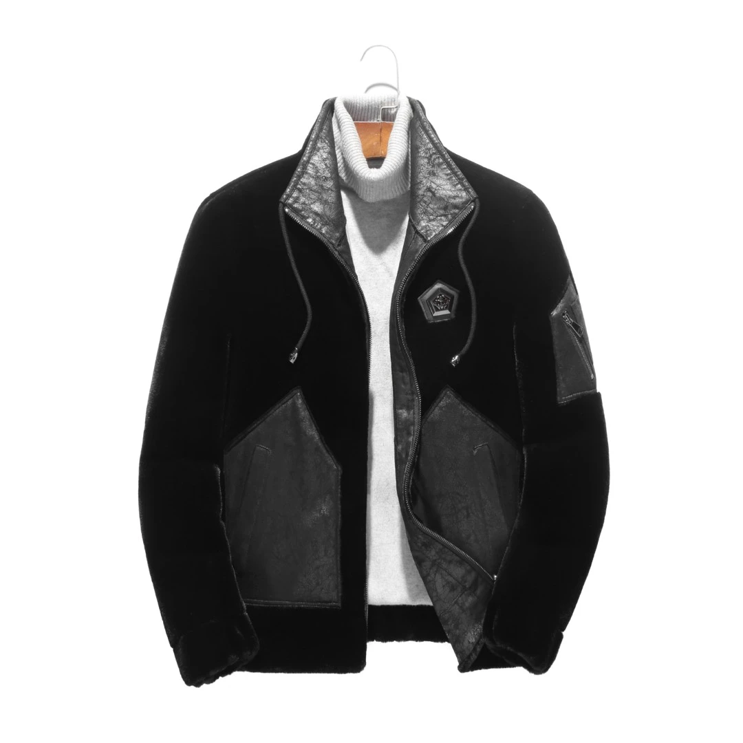 【2207】拼接海宁新款夹克男装外套男士拉链翻领时尚保暖休闲卫衣