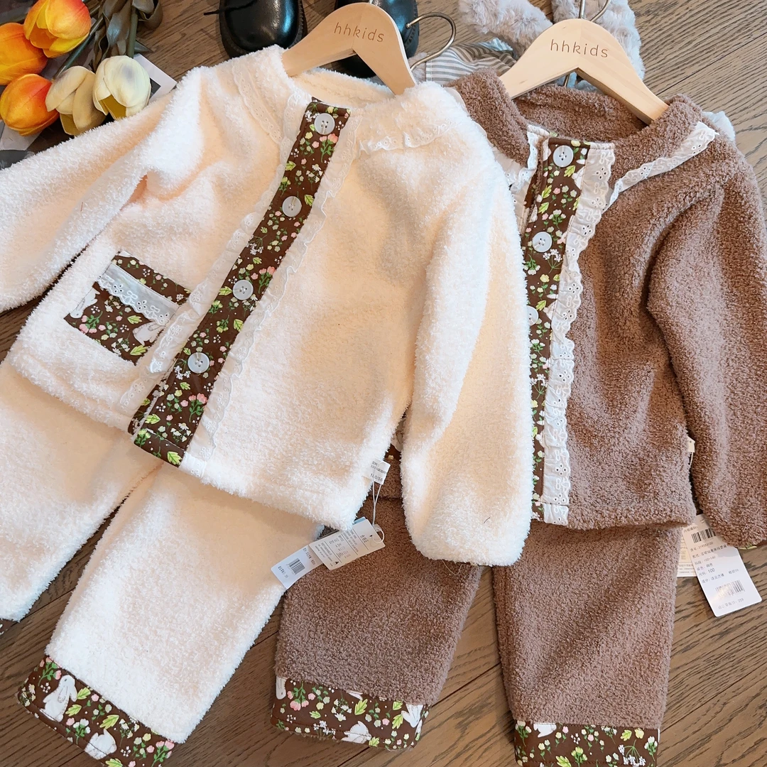 3195洹彩秋冬儿童新款雪呢绒家居服套装