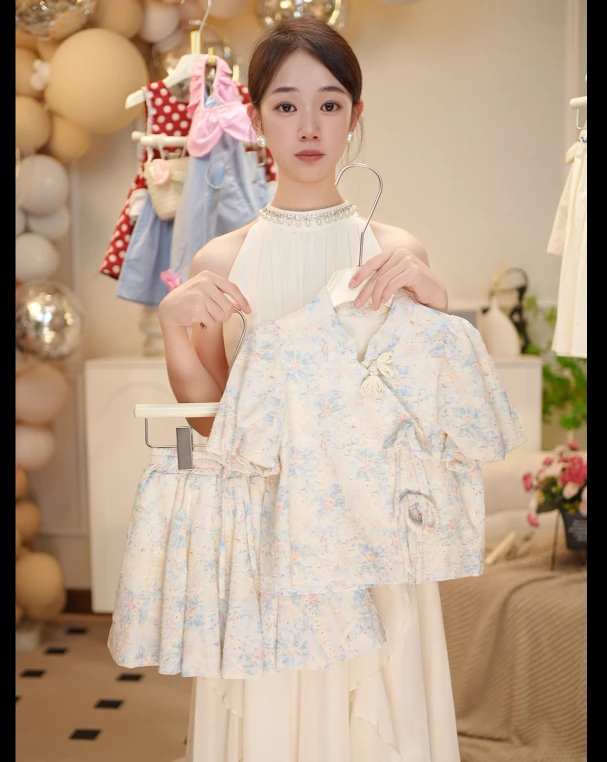 「茜茜」新款女童定制色气质提花夏季时尚新款设计感百搭女童两件套