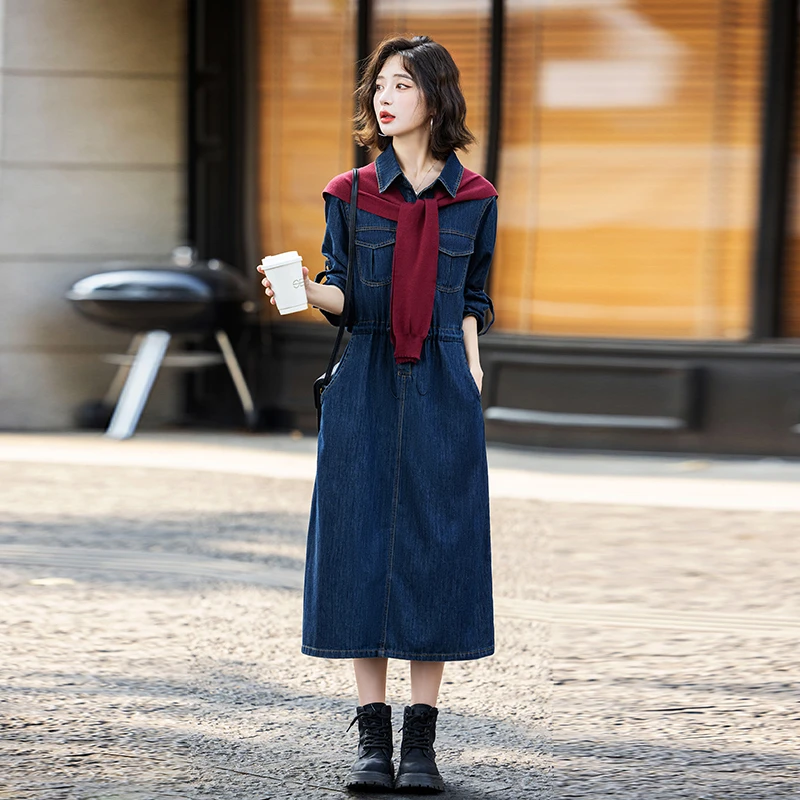 秋季超好看披肩牛仔时尚连衣裙长袖女款2025年新款时髦潮流高级感