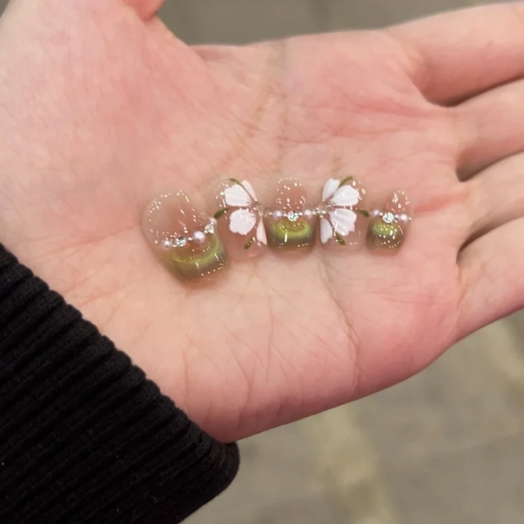 【绿精灵冰花】纯手工穿戴甲气质穿戴式梯形光疗甲美甲师