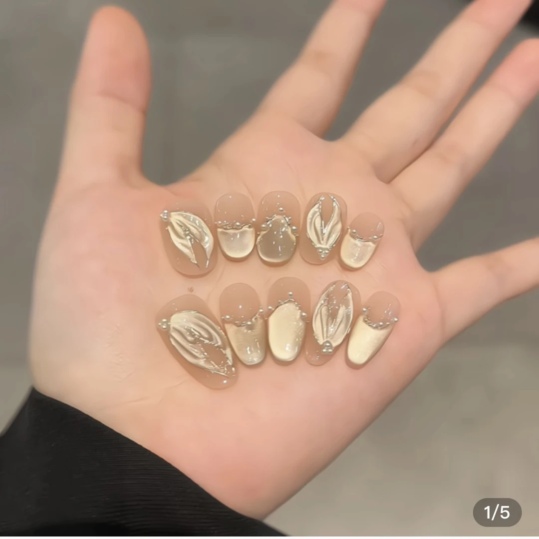 【金鱼尾】纯手工穿戴甲气质穿戴式梯形光疗甲美甲师