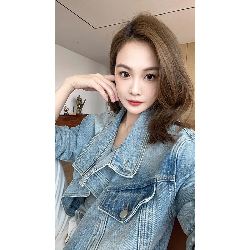 S【现货】美洋MEIYANG 摩登汇牛仔外套 赛络纺斜门襟开叉长袖短外套