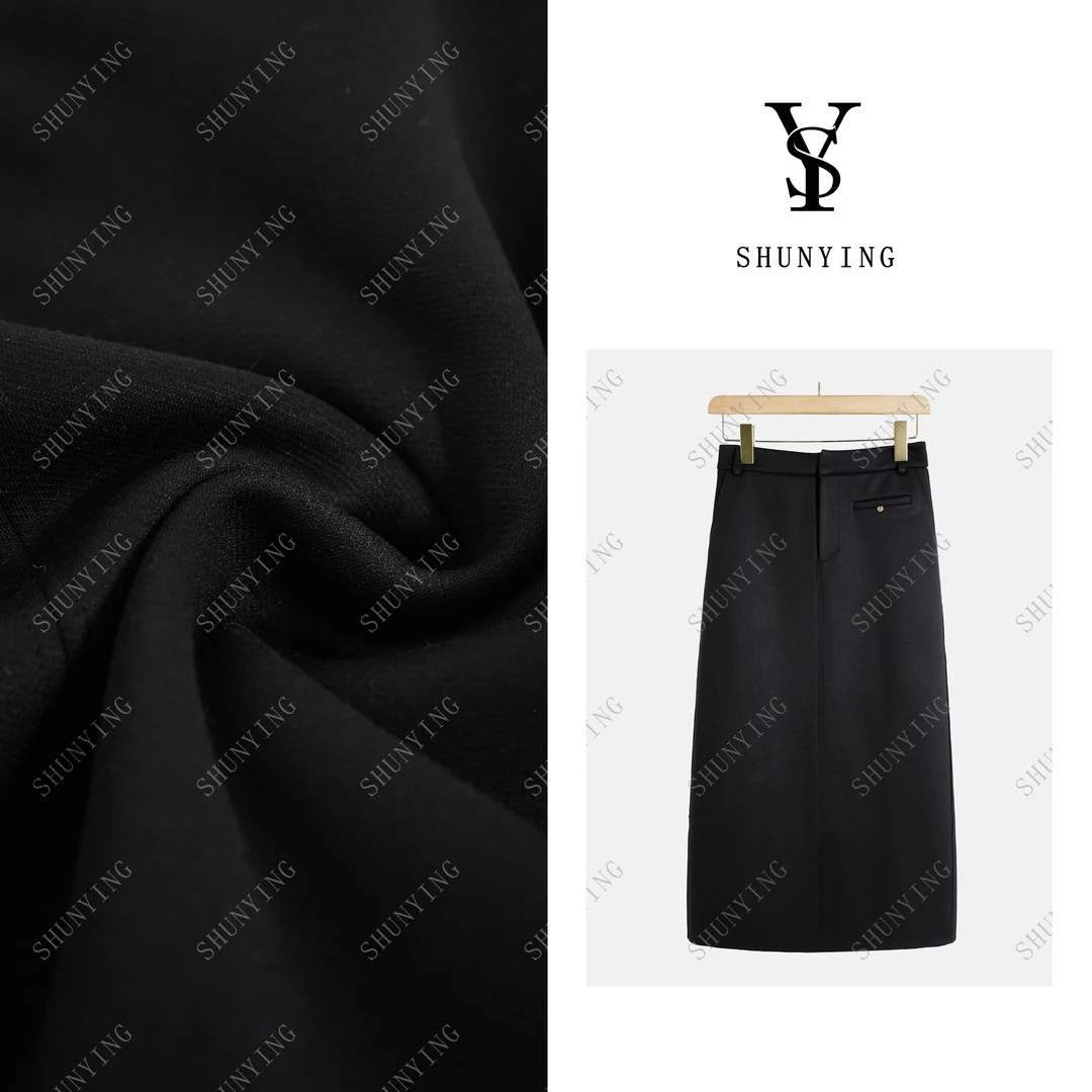 【仟娜】高级感满满~时尚高腰百搭遮肉显瘦中长款直筒裙SY66BQ6628