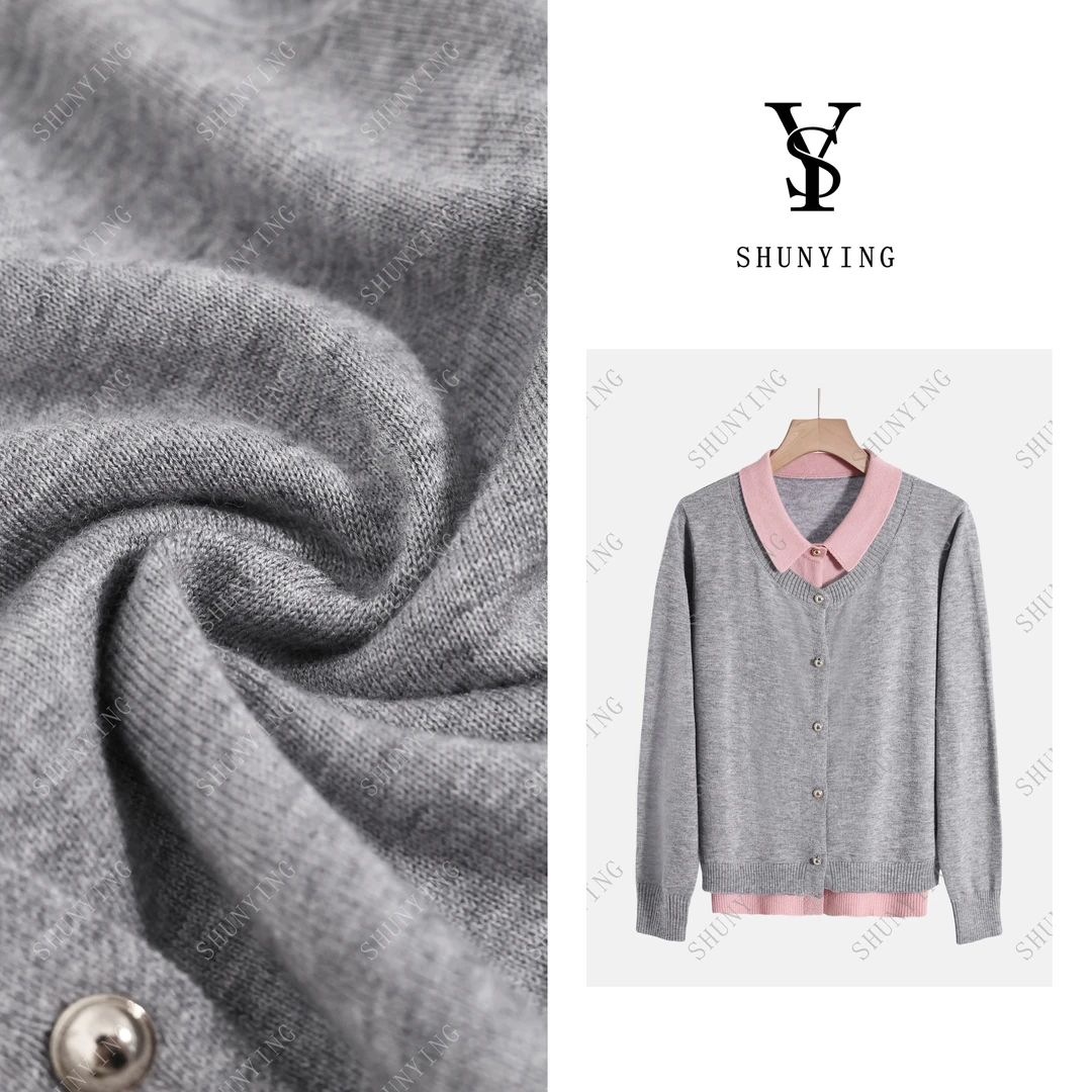 【仟娜】秋季新款撞色翻领气质时尚百搭翻领假两件针织衫SY63ZZ8750