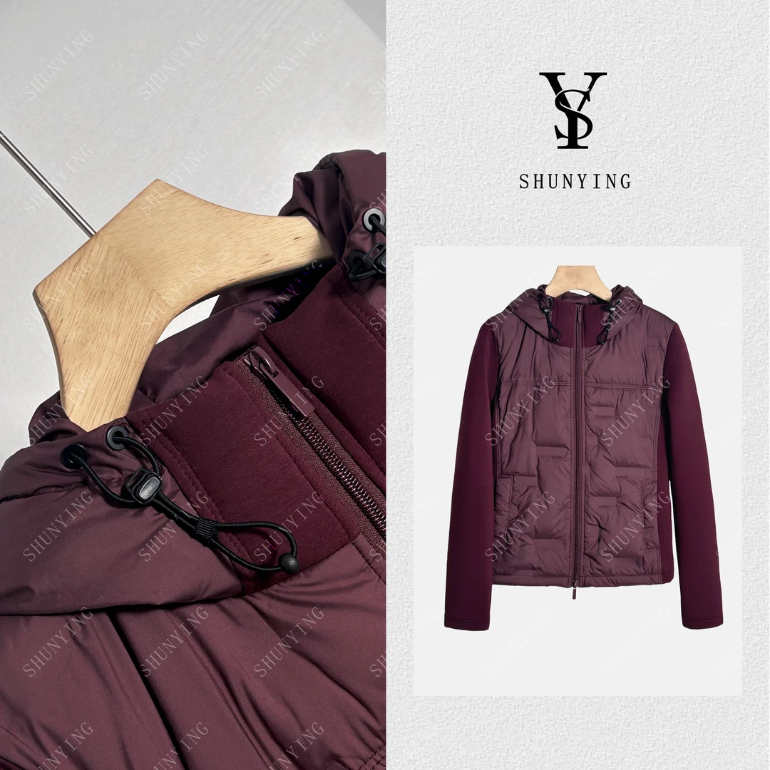 【仟娜】秋季新款时尚休闲连帽拼接修身显瘦羽绒服SY66YRF68185