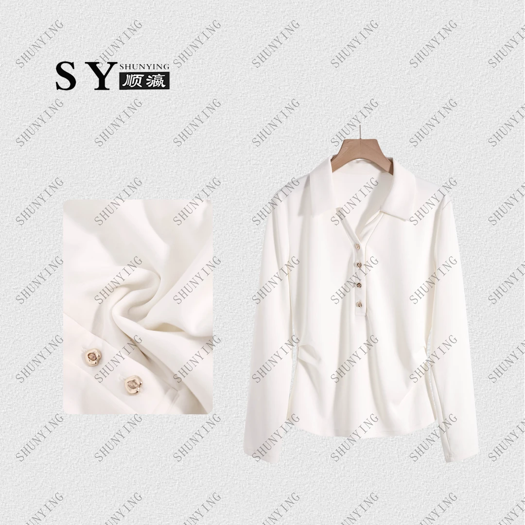 【顺瀛】秋季新款POLO领纯色收腰褶皱简约气质衬衫SY63ZZ9505