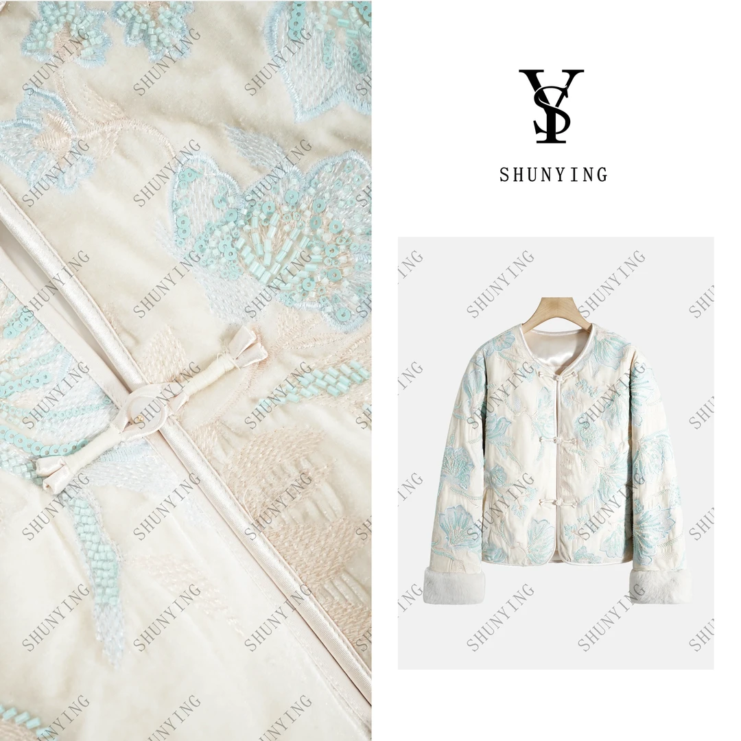 【仟娜】精致高级感！新中式国风重工刺绣羽绒服SY66YRF66232