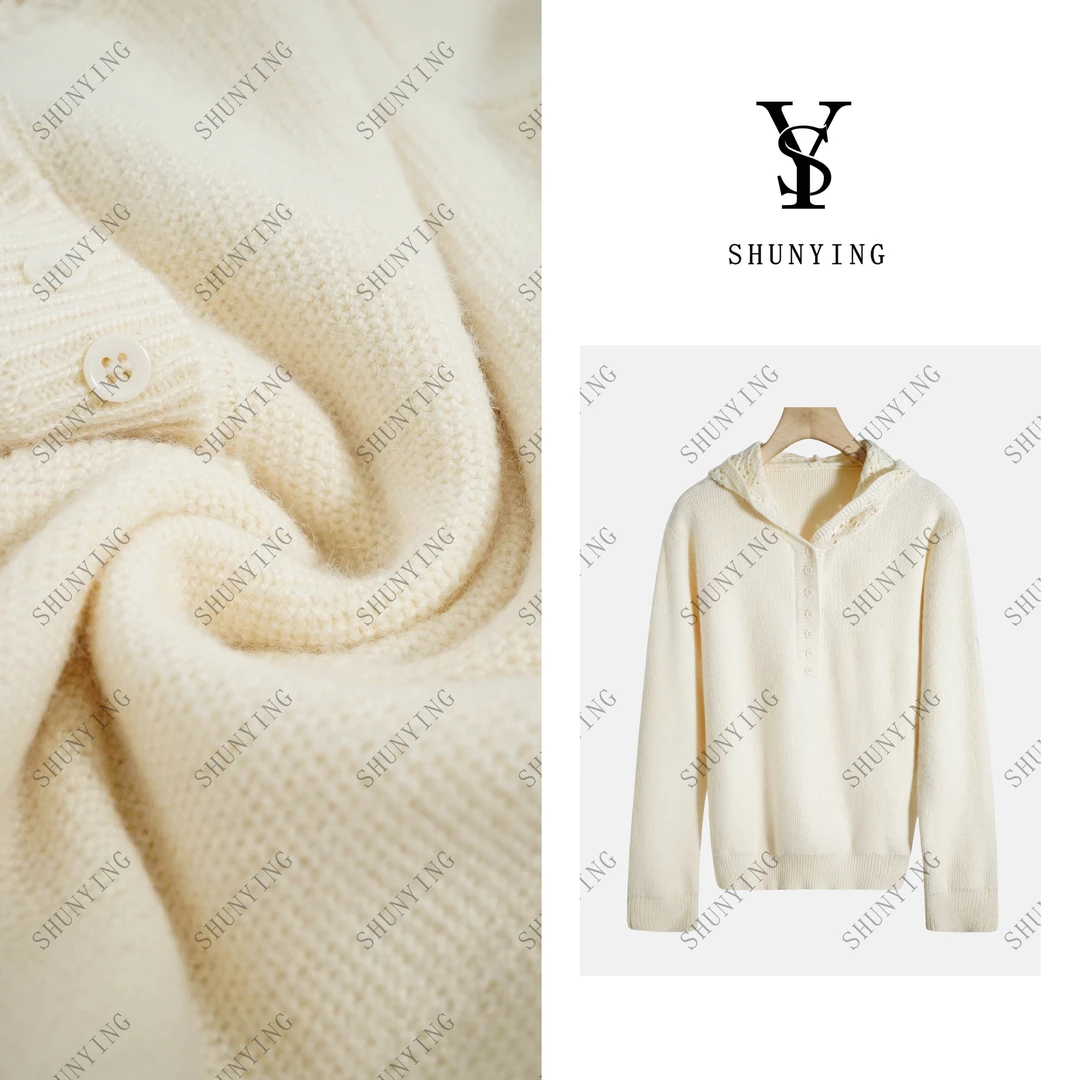 【仟娜】减龄精致~软糯蕾丝连帽气质百搭减龄针织衫SY66ZZ0420