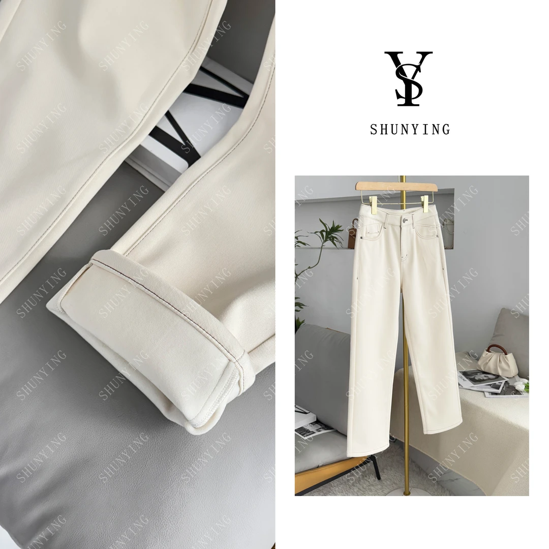 仟娜【白月光】遮跨神裤！ 宽松百搭显瘦时尚加绒牛仔裤SY66NZK100