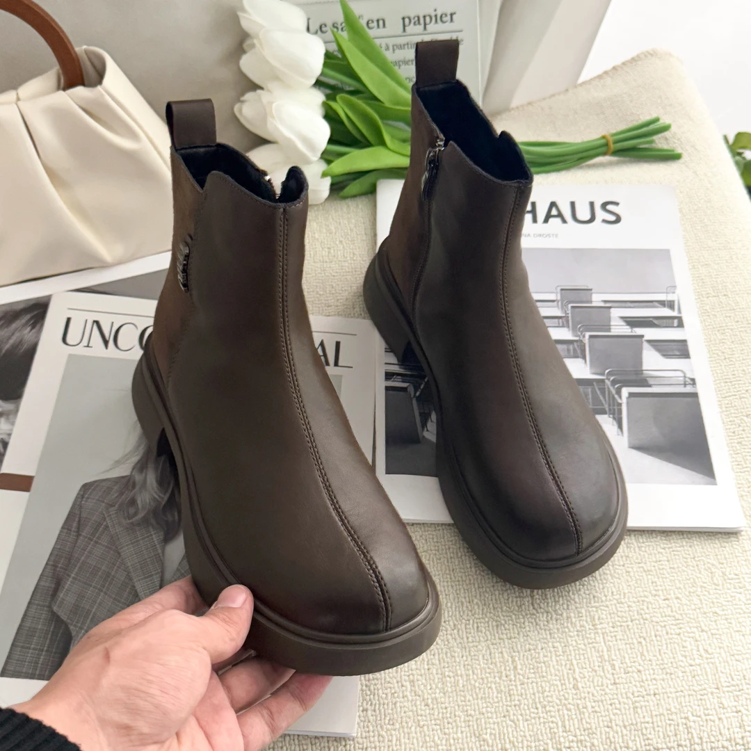 24年冬款 英伦风~加绒平底百搭时尚圆头马丁靴66X8918
