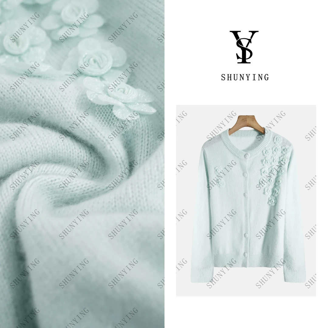 仟娜【小清新】好穿显气质~设计感立体花朵针织开衫SY66ZZ53071