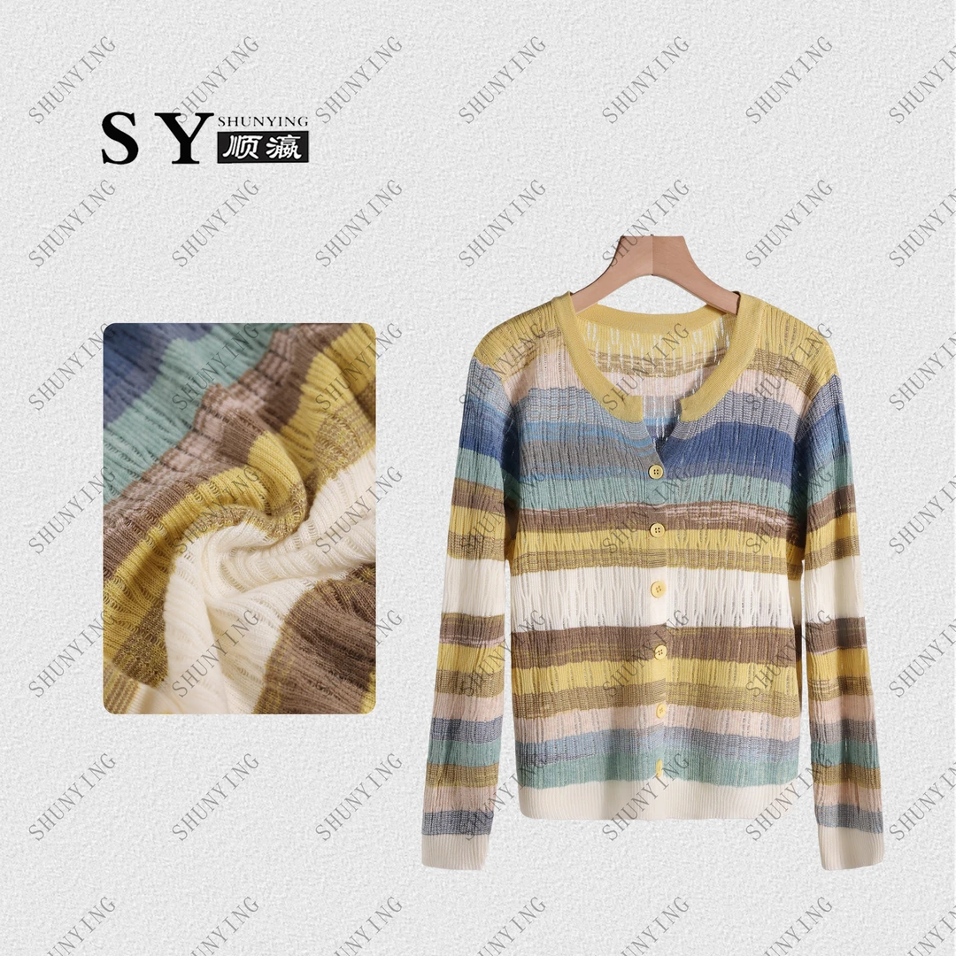 顺瀛【彩虹】夏季新款休闲百搭撞色条纹打底针织衫SY62ZZ904