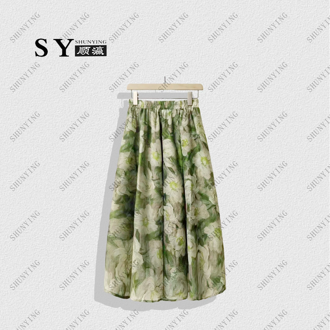 【顺瀛】夏季新款气质绿色油画碎花减龄印花半身裙SY63BQ68986