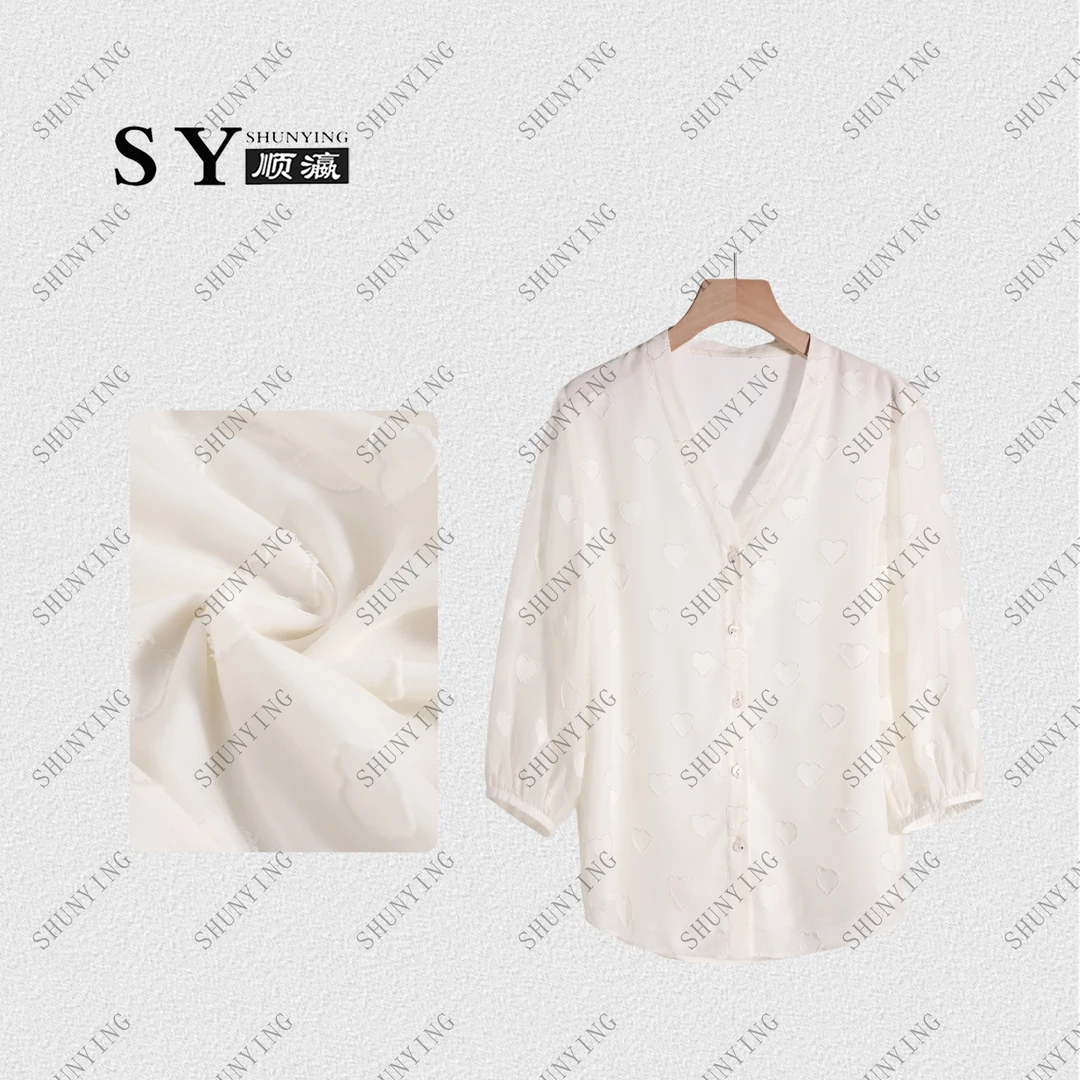 顺瀛【爱心乔其】夏季新款别致洋气爱心高级感V领气质衬衫SY62C8996