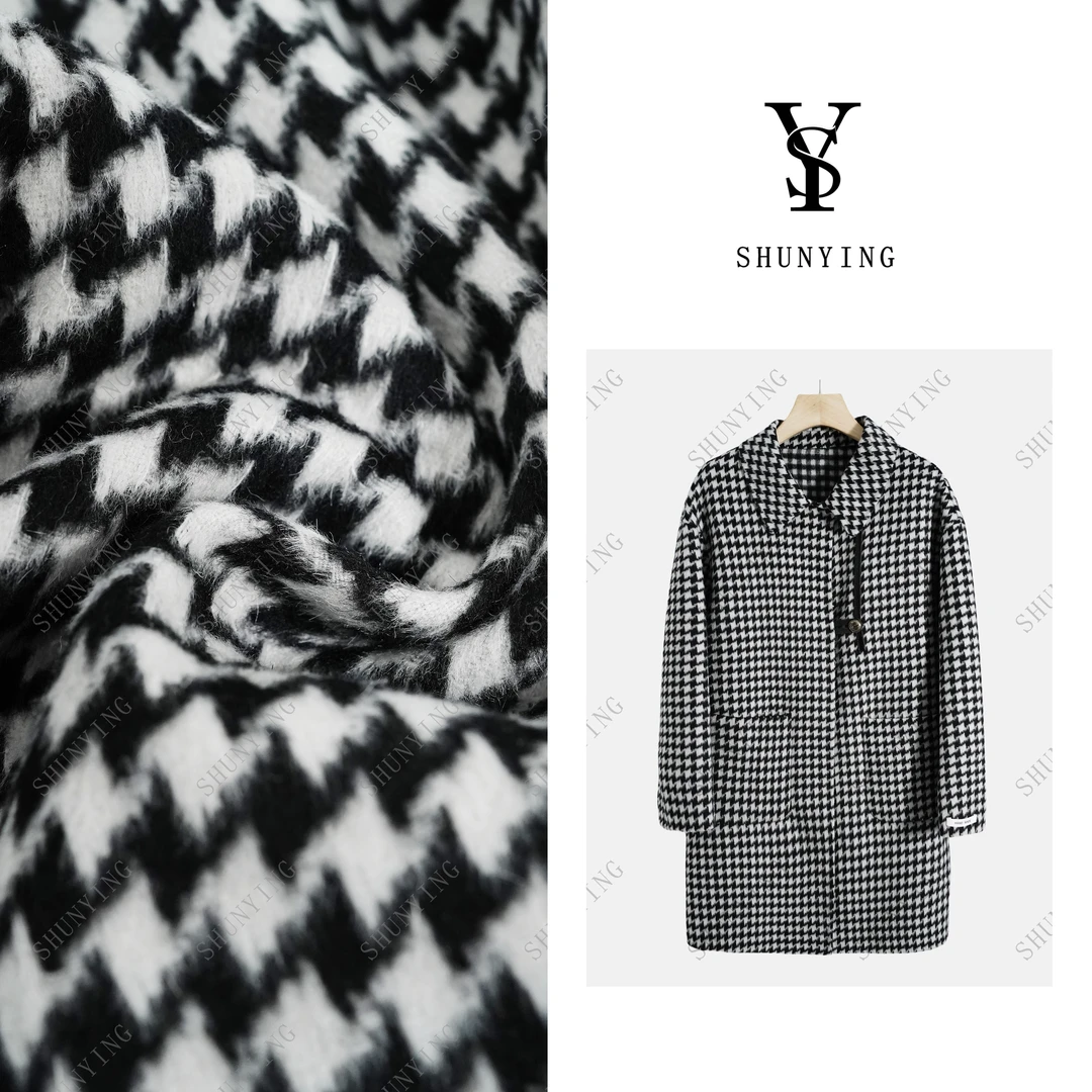 【仟娜】超减龄！超显气质~休闲韩版千鸟格双面呢大衣SY66DY05