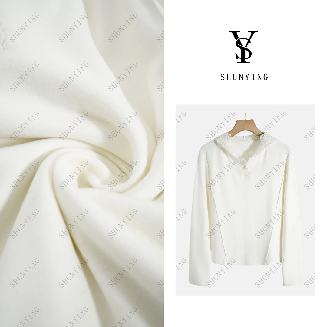 【仟娜】温柔精致感~设计百搭勾花连帽拼接长袖T恤打底衫SY66T9973