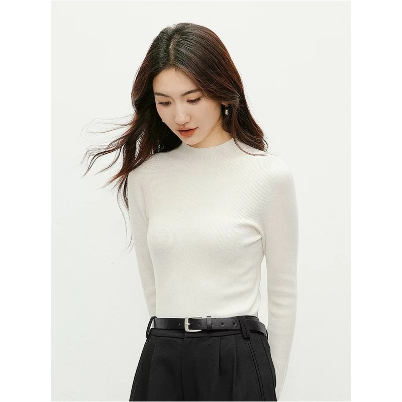 【绵羊毛打底】小蛮腰格雷灰半高领全羊毛女秋冬修身内搭针织衫