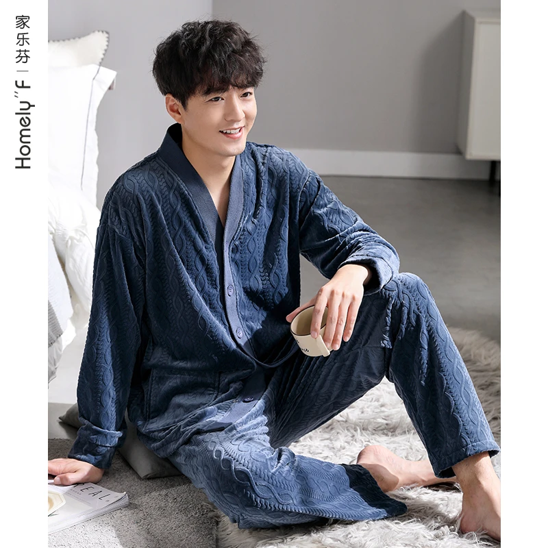 【海岛绒】家乐芬睡衣男士秋冬款冬季法兰绒加绒加厚珊瑚绒家居服