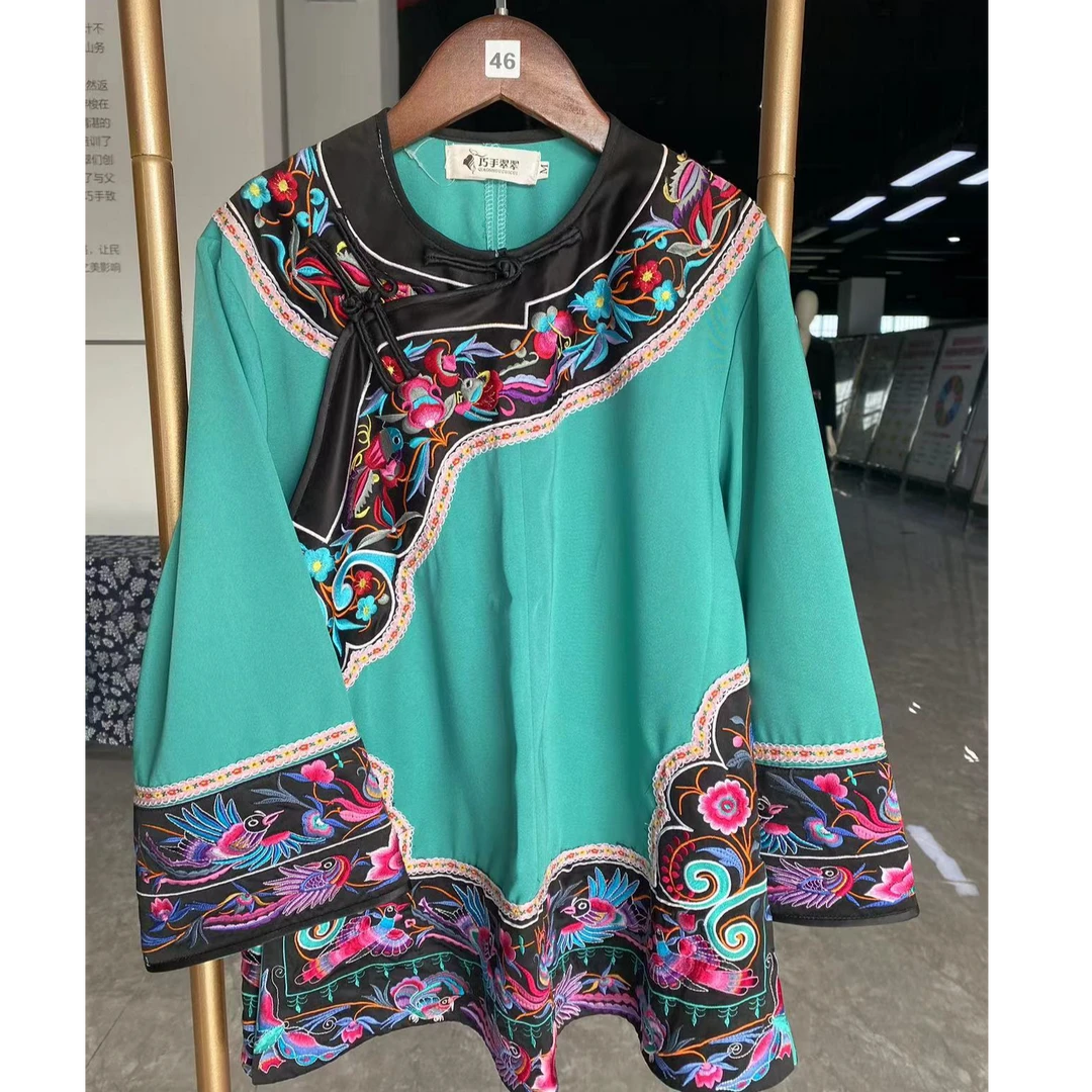 巧手翠翠民族风苗族网红大摆裙显瘦女士夏季复古国风短款传统中式