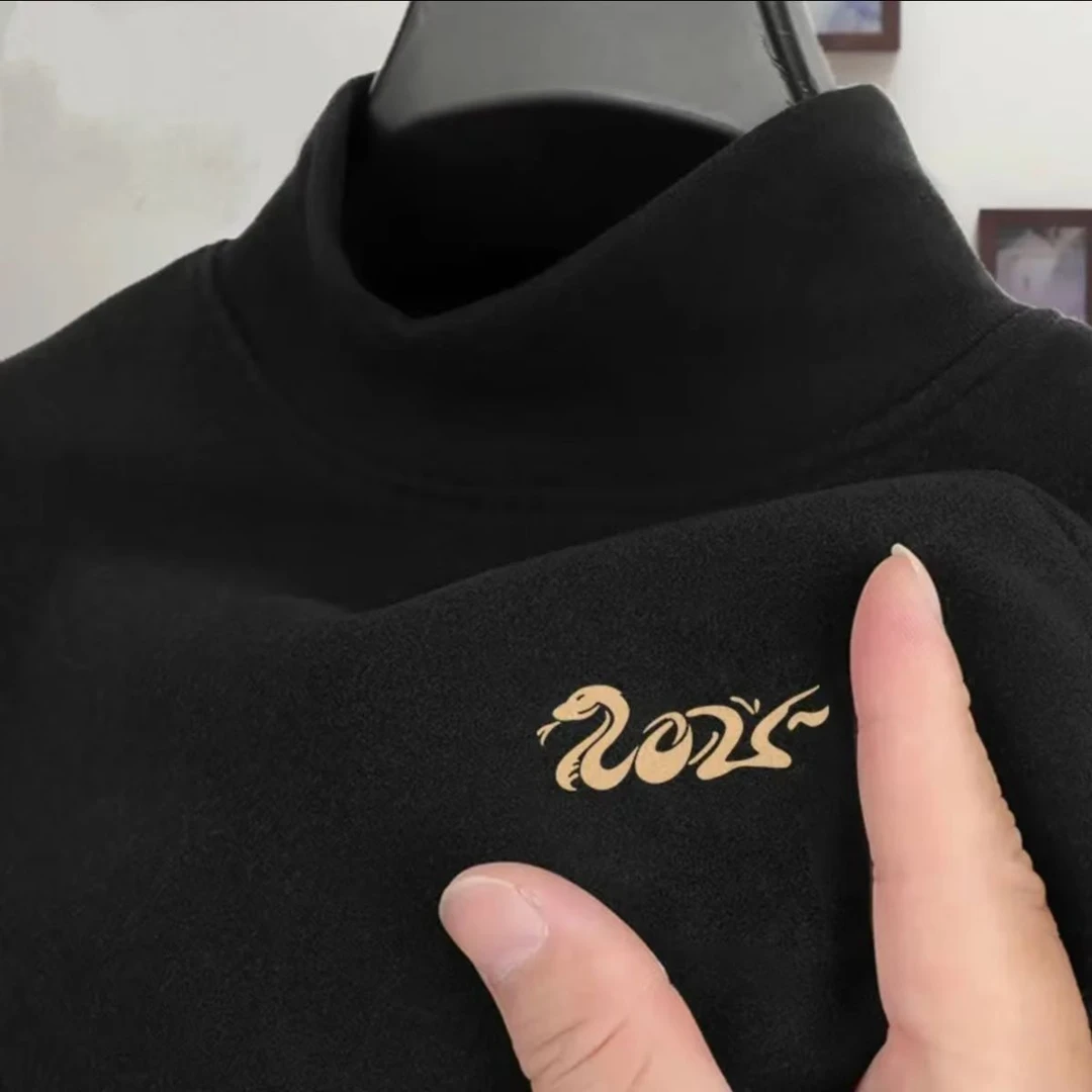 双面德绒休闲打底衫蛇年新款加绒半高领长袖百搭T秋冬内穿上衣男