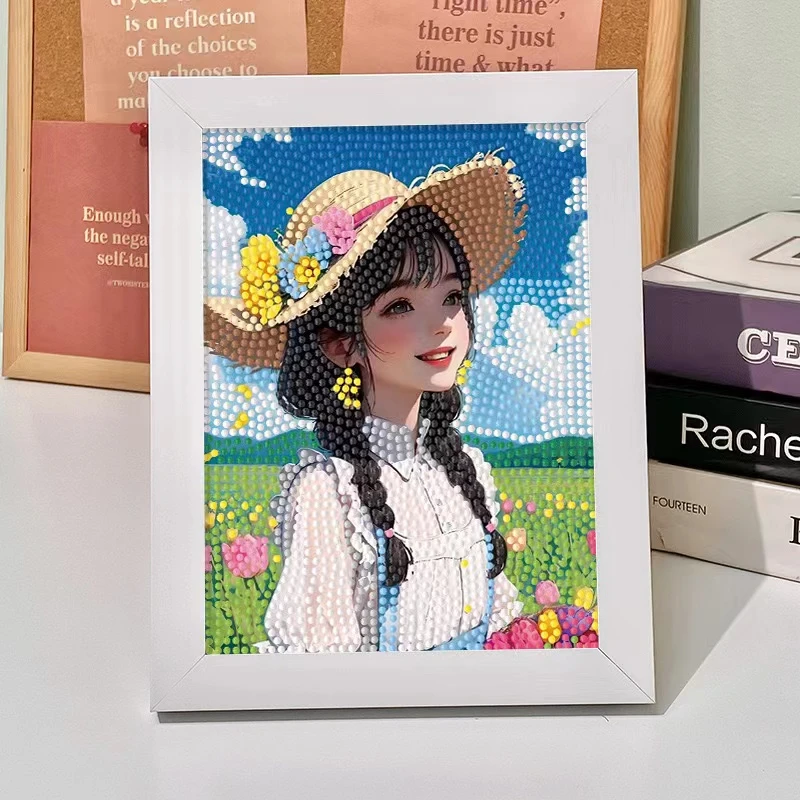 新款5D半钻带框卡通少女钻石画厂家直销