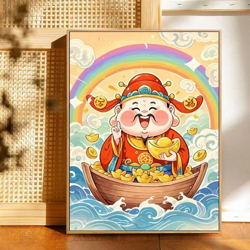 新款5D满钻顺风顺水顺财神钻石画厂家直销